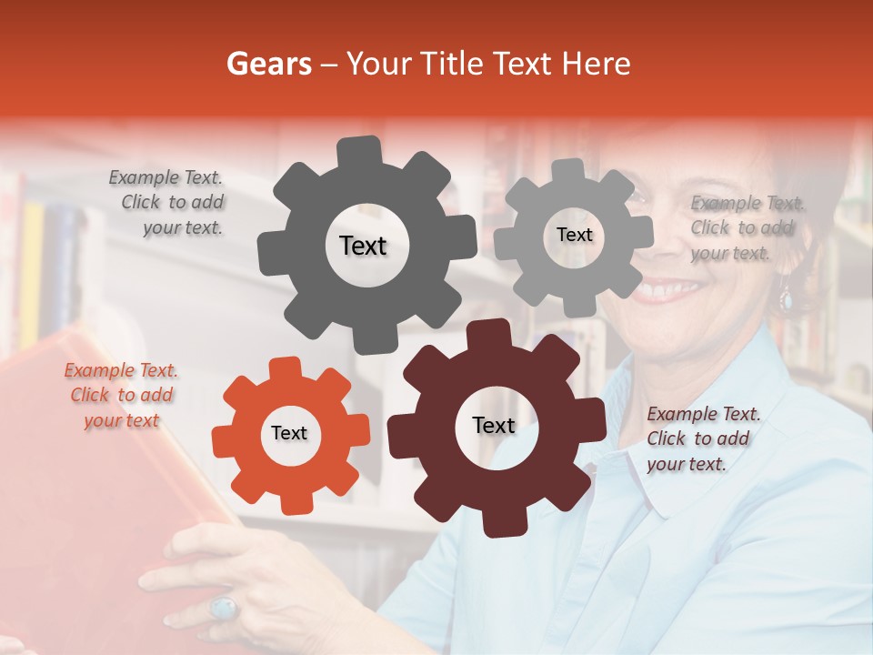 A Pretty Librarian In Her Wheelchair Shelving Books. PowerPoint Template