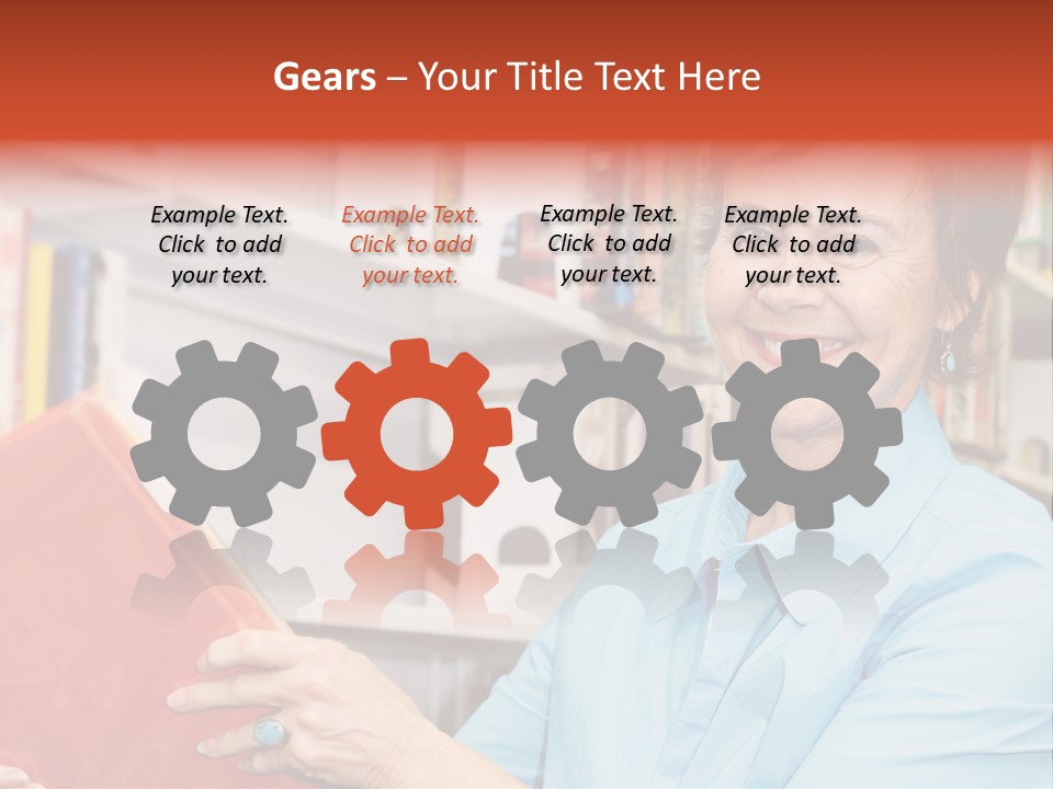 A Pretty Librarian In Her Wheelchair Shelving Books. PowerPoint Template