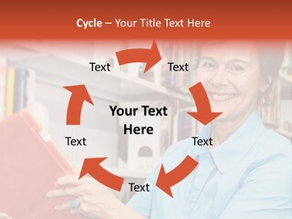 A Pretty Librarian In Her Wheelchair Shelving Books. PowerPoint Template