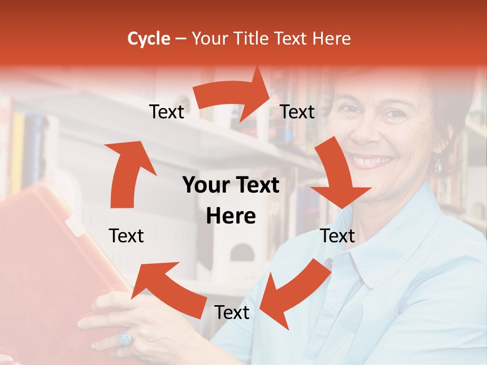 A Pretty Librarian In Her Wheelchair Shelving Books. PowerPoint Template