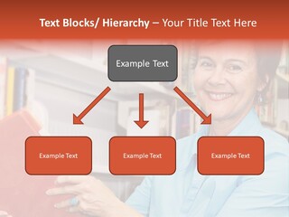 A Pretty Librarian In Her Wheelchair Shelving Books. PowerPoint Template