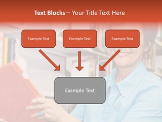 A Pretty Librarian In Her Wheelchair Shelving Books. PowerPoint Template