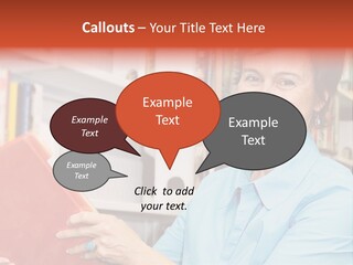 A Pretty Librarian In Her Wheelchair Shelving Books. PowerPoint Template