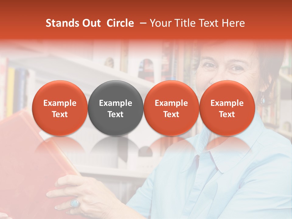 A Pretty Librarian In Her Wheelchair Shelving Books. PowerPoint Template