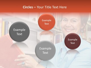 A Pretty Librarian In Her Wheelchair Shelving Books. PowerPoint Template