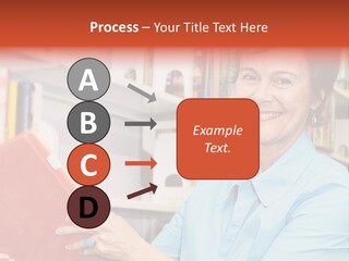 A Pretty Librarian In Her Wheelchair Shelving Books. PowerPoint Template