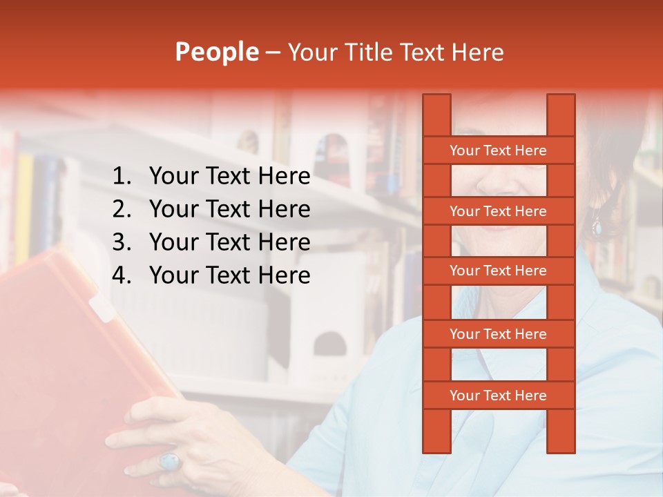 A Pretty Librarian In Her Wheelchair Shelving Books. PowerPoint Template