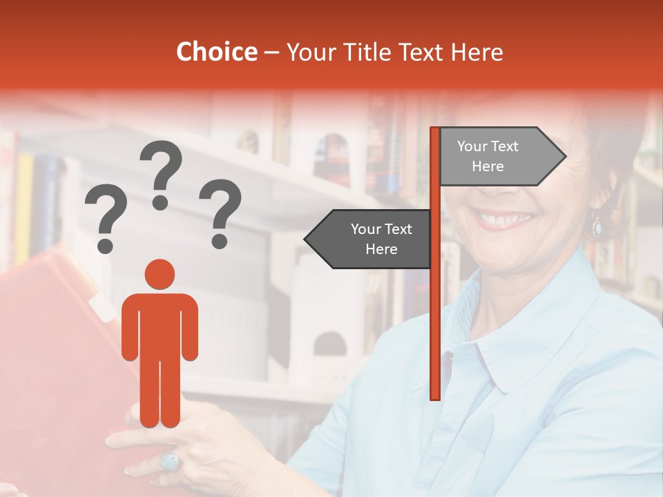 A Pretty Librarian In Her Wheelchair Shelving Books. PowerPoint Template