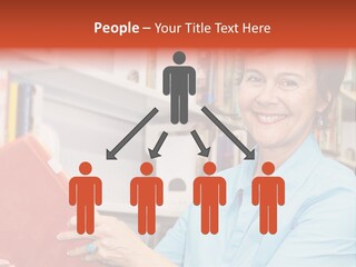 A Pretty Librarian In Her Wheelchair Shelving Books. PowerPoint Template