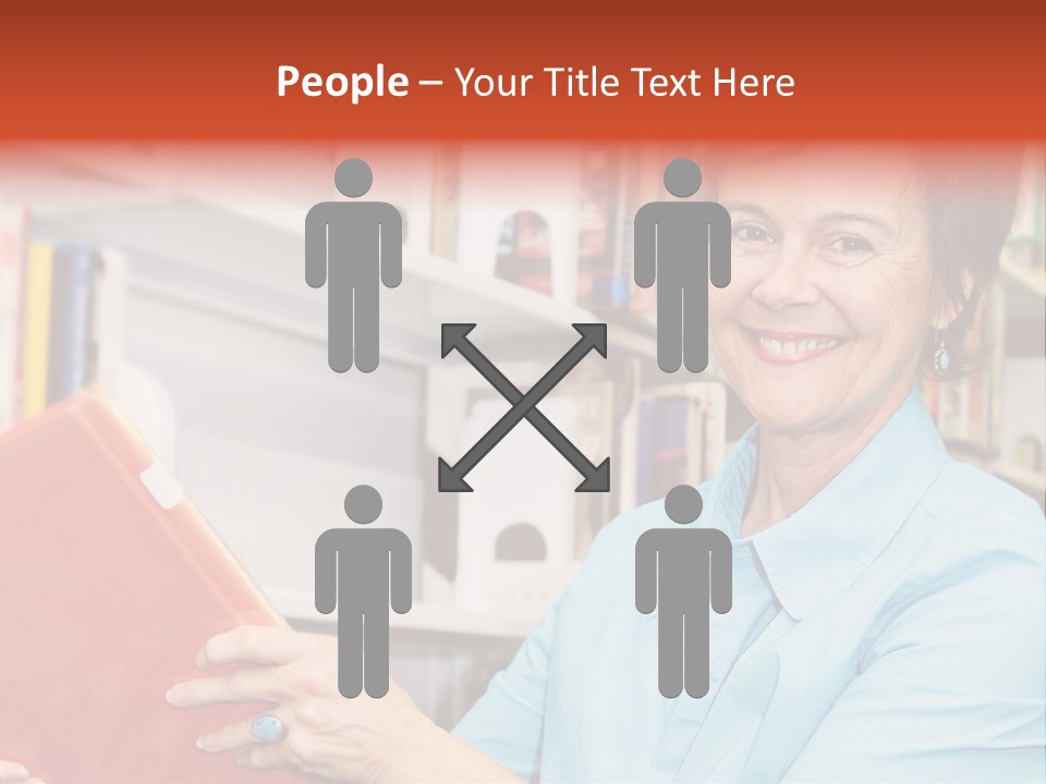 A Pretty Librarian In Her Wheelchair Shelving Books. PowerPoint Template