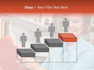 A Pretty Librarian In Her Wheelchair Shelving Books. PowerPoint Template