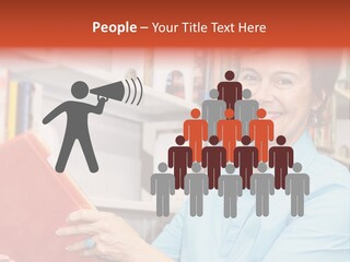 A Pretty Librarian In Her Wheelchair Shelving Books. PowerPoint Template