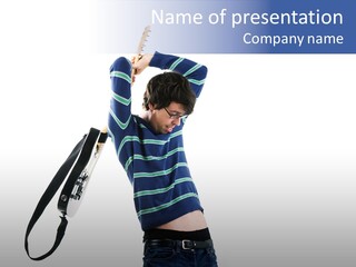 Guitar Player Attempting To Destroy His Instrument PowerPoint Template