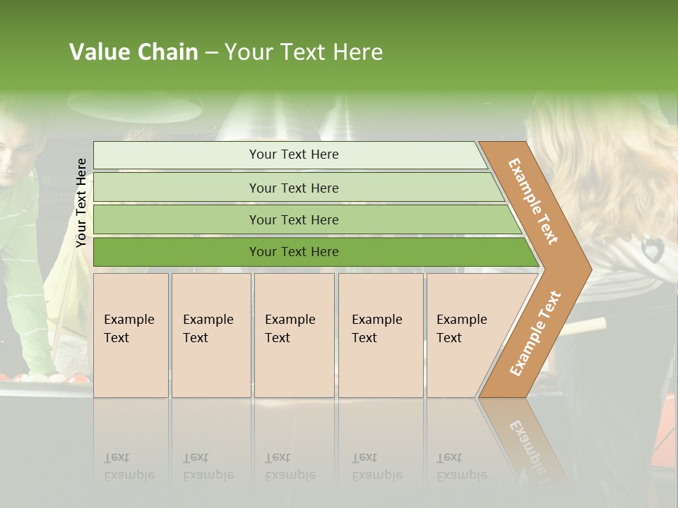 Large Group Of Teenagers Standing At Pool Table. Smiling And Looking At Right. One Person Is Playing Billard PowerPoint Template