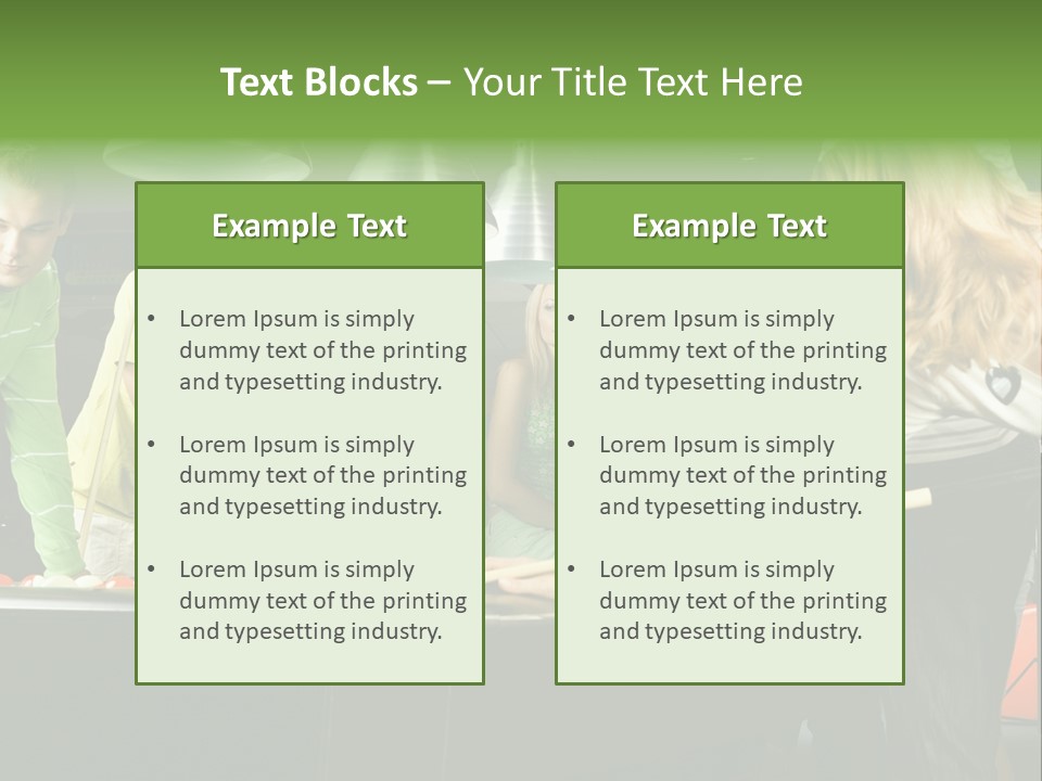 Large Group Of Teenagers Standing At Pool Table. Smiling And Looking At Right. One Person Is Playing Billard PowerPoint Template