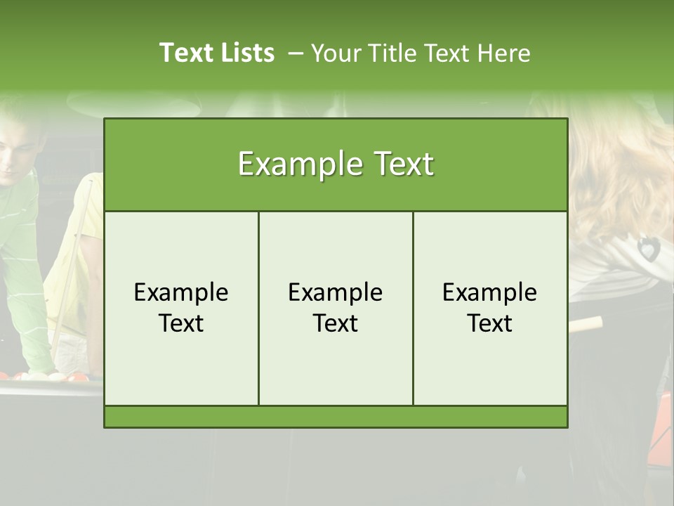 Large Group Of Teenagers Standing At Pool Table. Smiling And Looking At Right. One Person Is Playing Billard PowerPoint Template