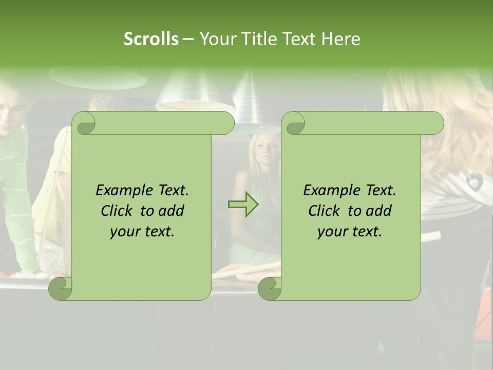 Large Group Of Teenagers Standing At Pool Table. Smiling And Looking At Right. One Person Is Playing Billard PowerPoint Template