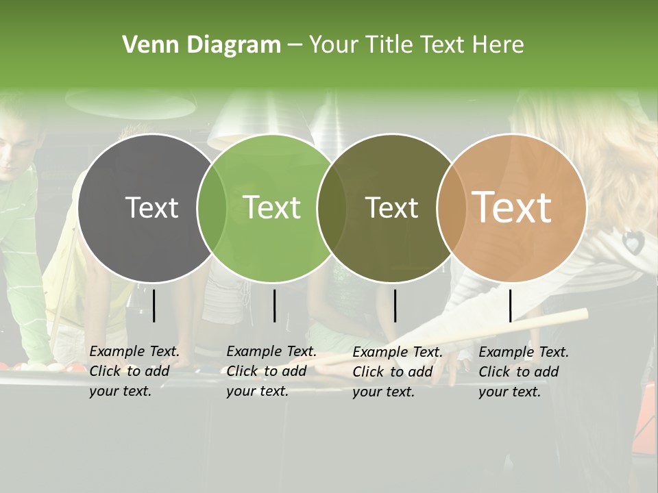 Large Group Of Teenagers Standing At Pool Table. Smiling And Looking At Right. One Person Is Playing Billard PowerPoint Template