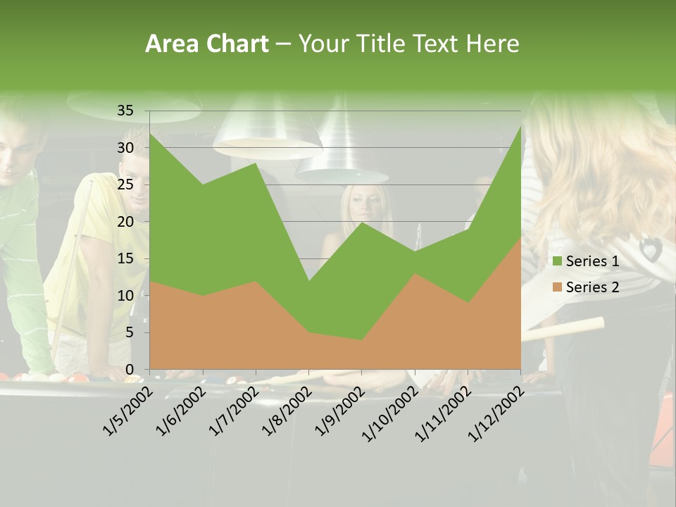 Large Group Of Teenagers Standing At Pool Table. Smiling And Looking At Right. One Person Is Playing Billard PowerPoint Template