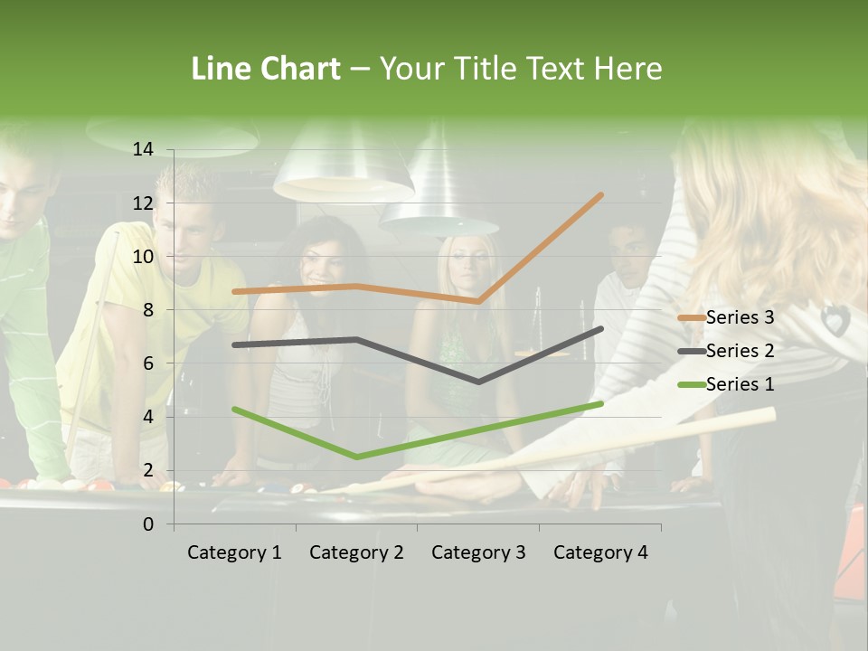 Large Group Of Teenagers Standing At Pool Table. Smiling And Looking At Right. One Person Is Playing Billard PowerPoint Template