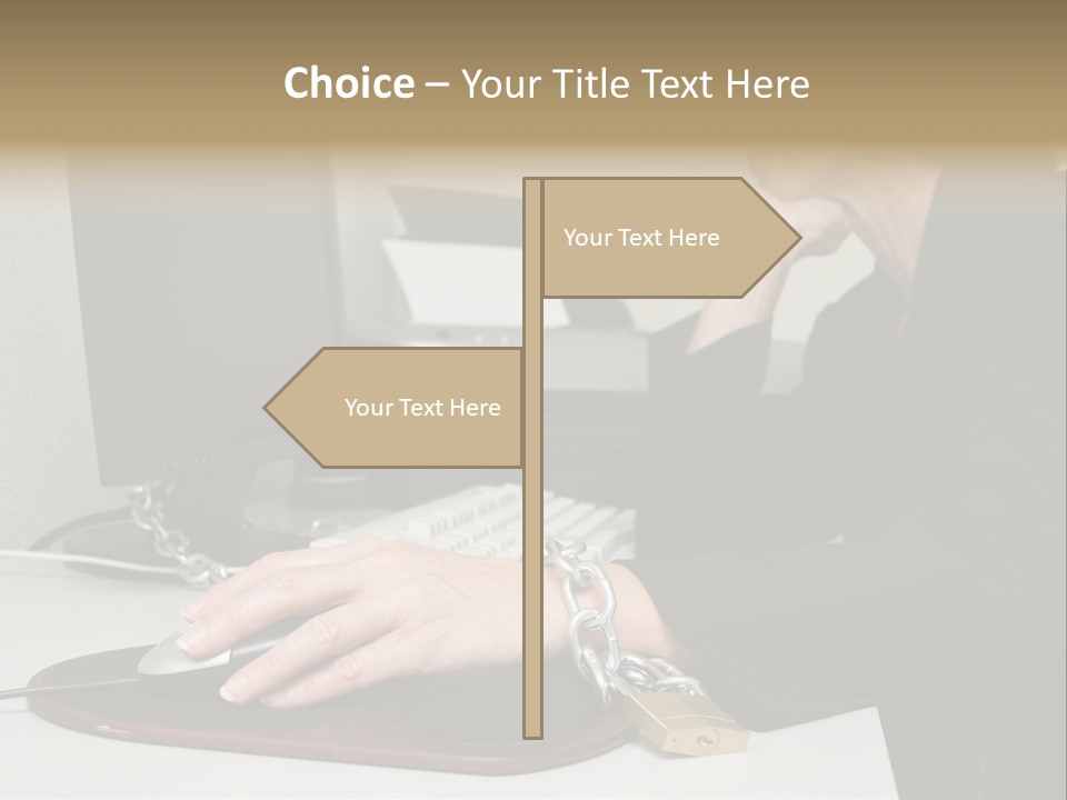 Woman Chained To Her Desk PowerPoint Template