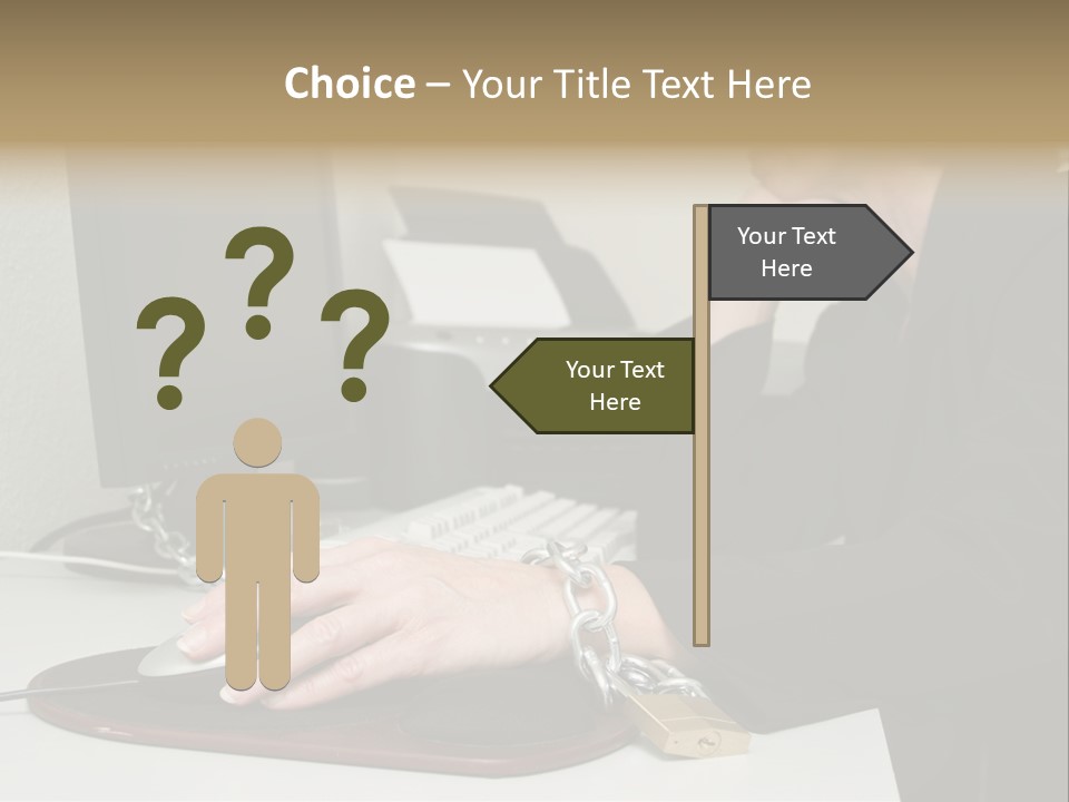 Woman Chained To Her Desk PowerPoint Template
