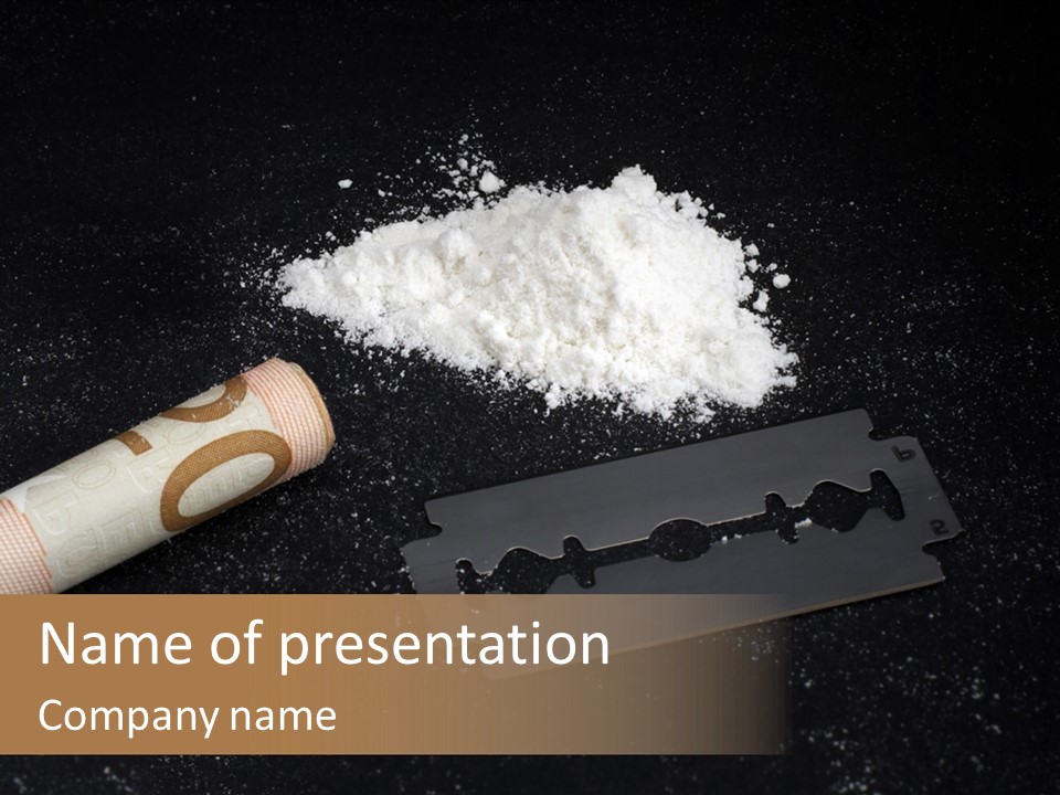 A Knife And Some White Powder On A Table PowerPoint Template