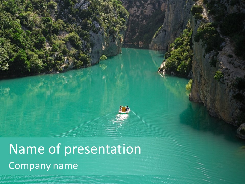 Gorges Du Verdon (Provence - Alpes, France) - On The Boat In The Canyon PowerPoint Template