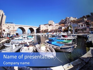 Bright Contrast Effect Of Boats In A Small Harbour In Marseille, France PowerPoint Template