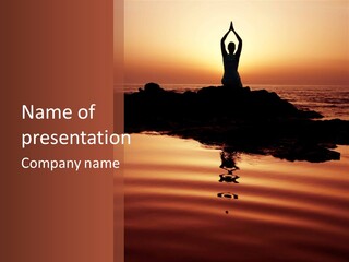 Woman Doing Yoga At Sunset On The Seashore PowerPoint Template