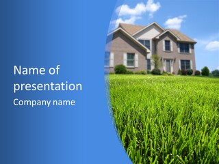 Focus On Front Lawn With House In Background. PowerPoint Template