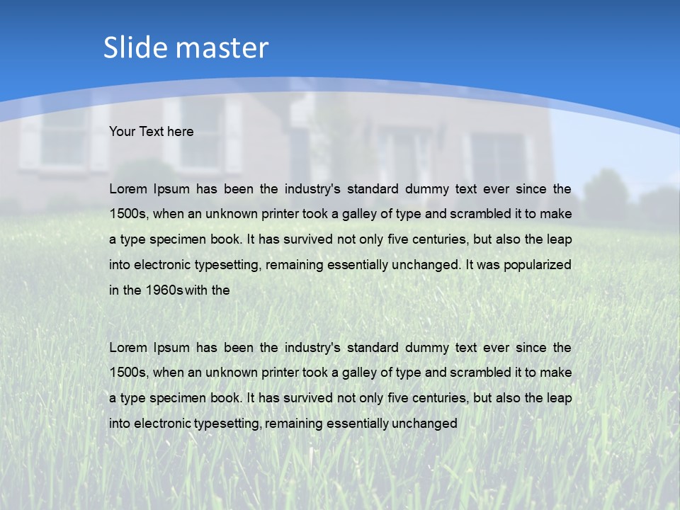 Focus On Front Lawn With House In Background. PowerPoint Template