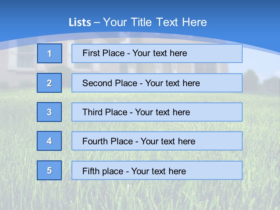 Focus On Front Lawn With House In Background. PowerPoint Template