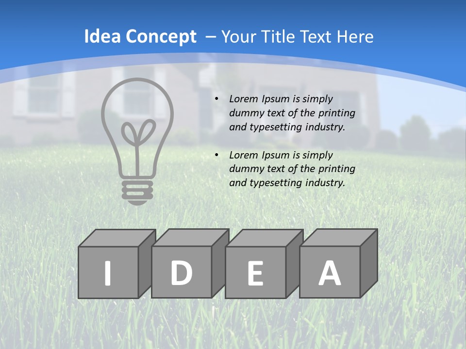 Focus On Front Lawn With House In Background. PowerPoint Template