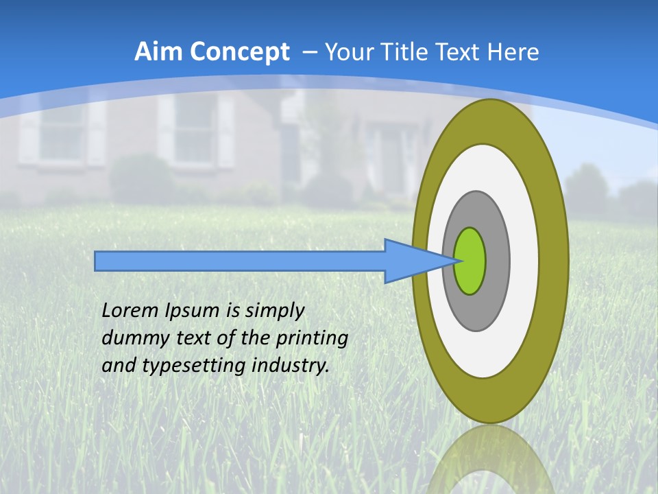 Focus On Front Lawn With House In Background. PowerPoint Template
