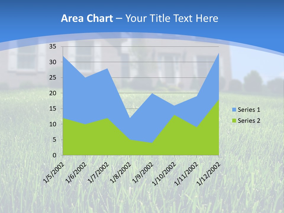 Focus On Front Lawn With House In Background. PowerPoint Template