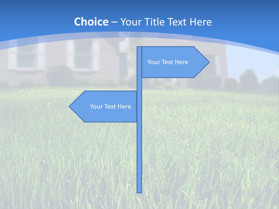 Focus On Front Lawn With House In Background. PowerPoint Template