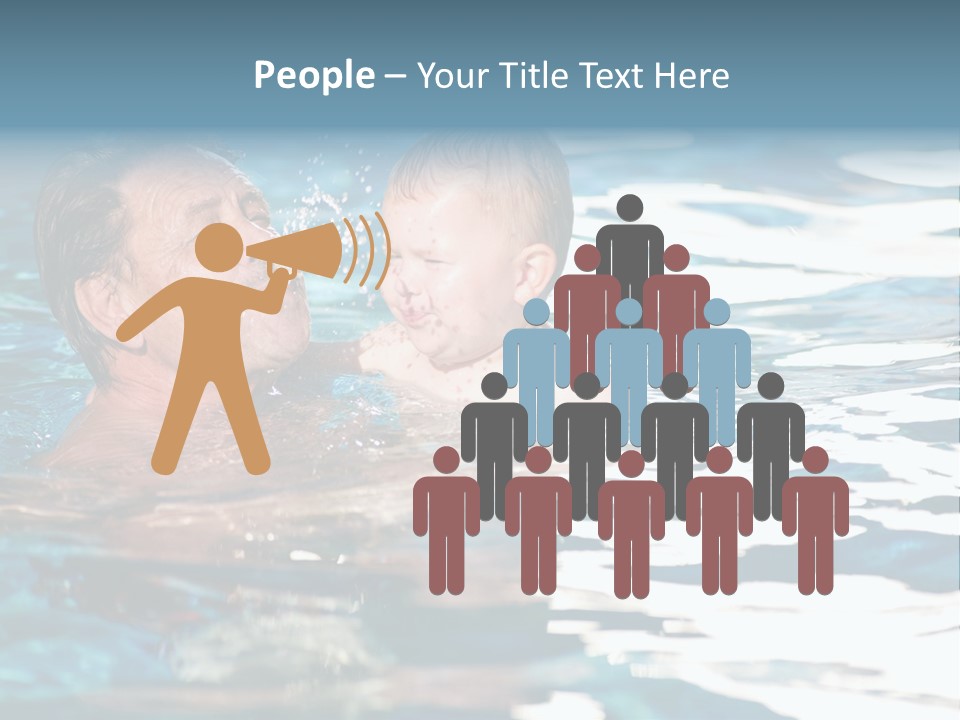 Grandfather And Grandson Playing Together In The Pool. Outdoor, Summer. PowerPoint Template