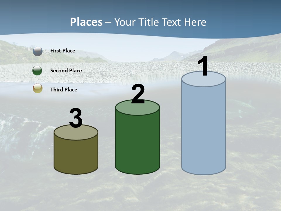 Unique Shot Of A Fishing River Underwater And Landscape Above PowerPoint Template