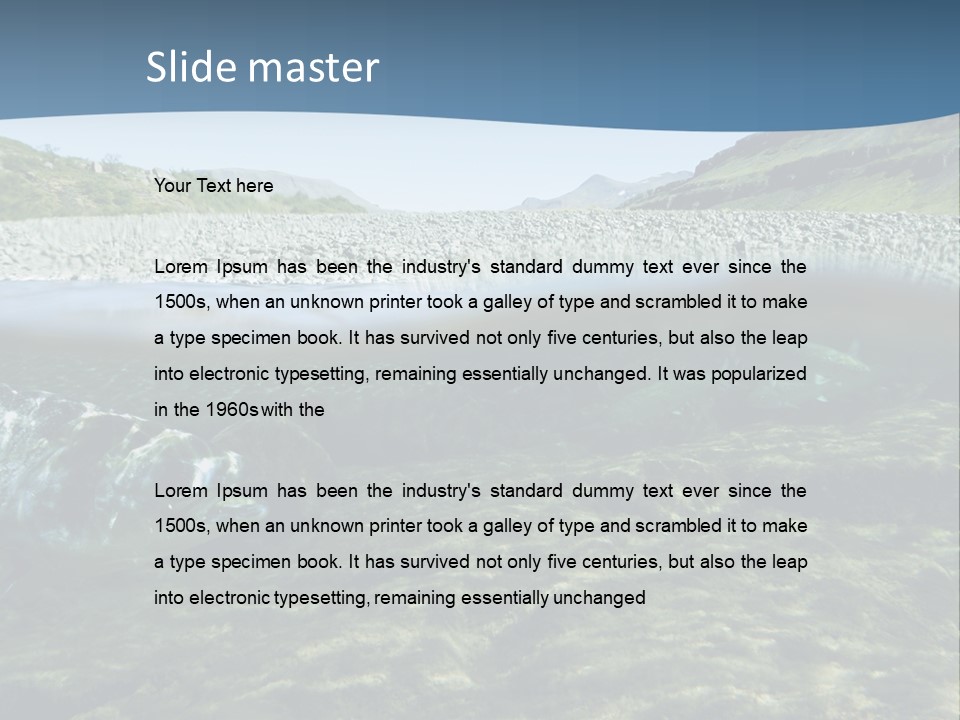 Unique Shot Of A Fishing River Underwater And Landscape Above PowerPoint Template