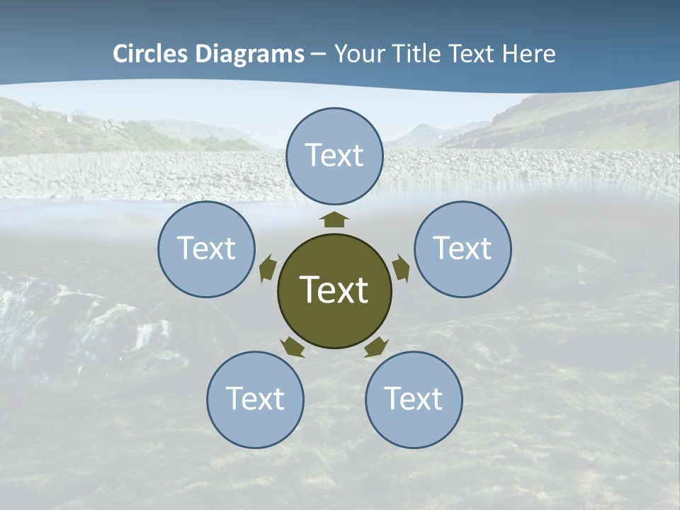 Unique Shot Of A Fishing River Underwater And Landscape Above PowerPoint Template