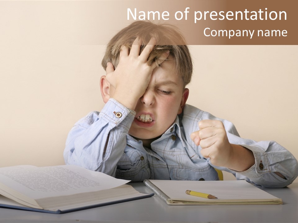 Frustration, Student, Desk, Work, PowerPoint Template