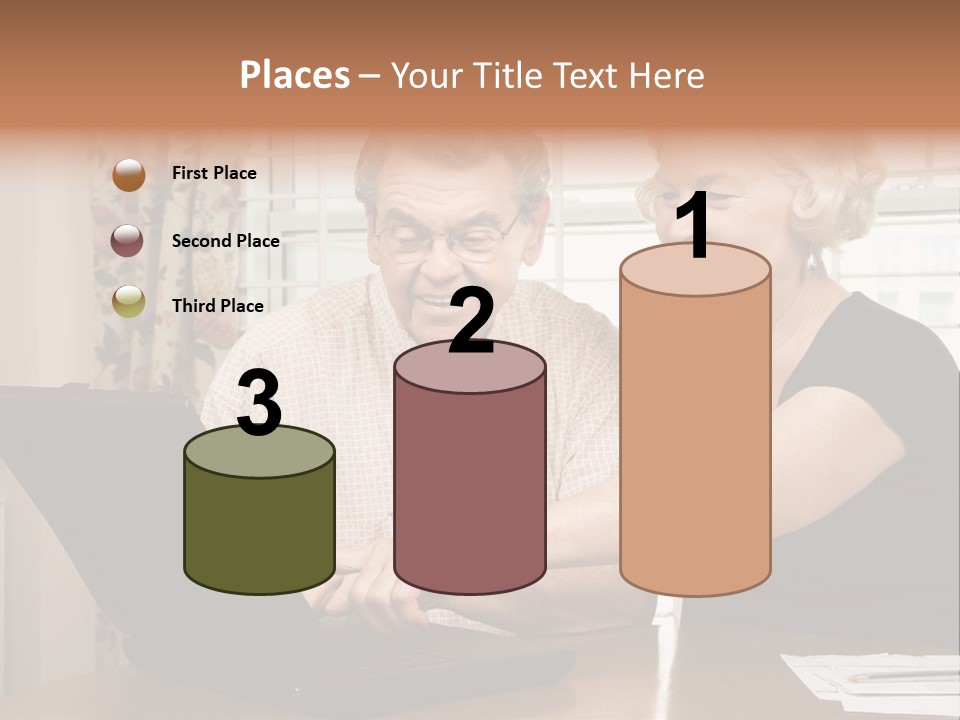 Mature Caucasian Couple Looking At Laptop. PowerPoint Template