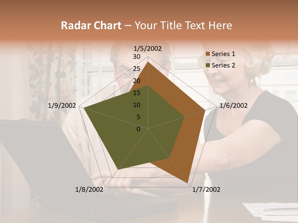 Mature Caucasian Couple Looking At Laptop. PowerPoint Template