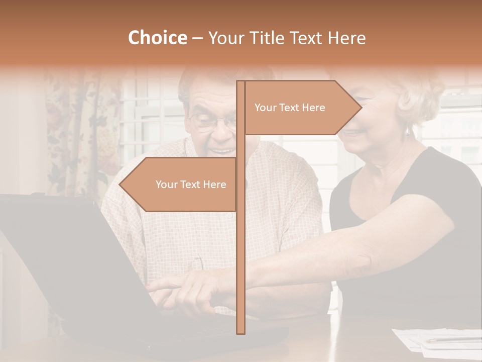 Mature Caucasian Couple Looking At Laptop. PowerPoint Template