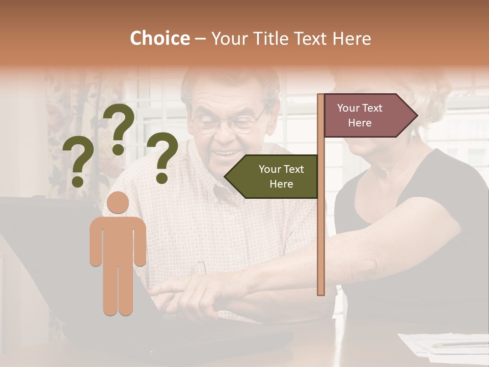 Mature Caucasian Couple Looking At Laptop. PowerPoint Template