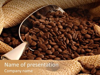 A Scoop Full Of Coffee Beans Sitting On Top Of A Sack PowerPoint Template