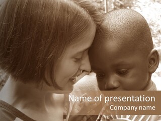 African American Baby Boy With Young Caucasian Woman. Sepia Tone Image. PowerPoint Template