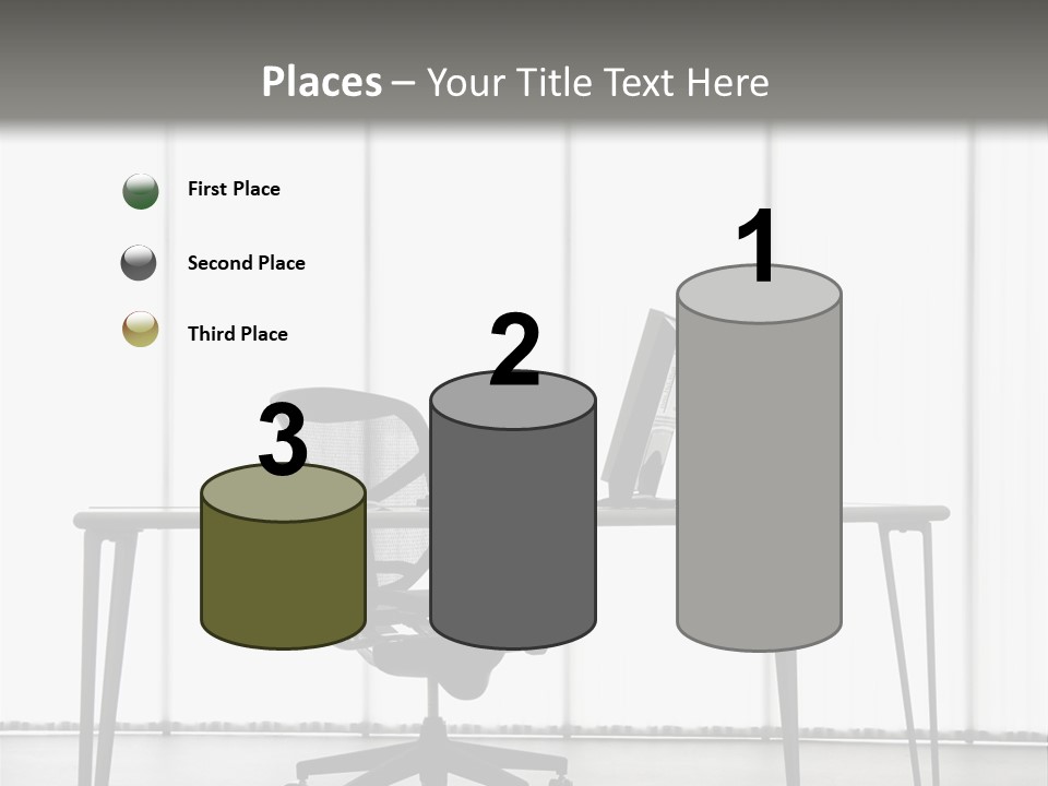 Still Life Shot Of Computer Monitor And Keyboard With Office Chair. PowerPoint Template