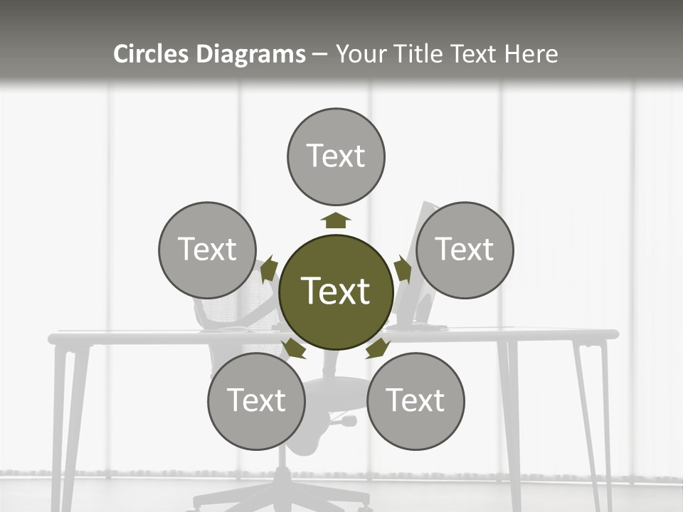 Still Life Shot Of Computer Monitor And Keyboard With Office Chair. PowerPoint Template